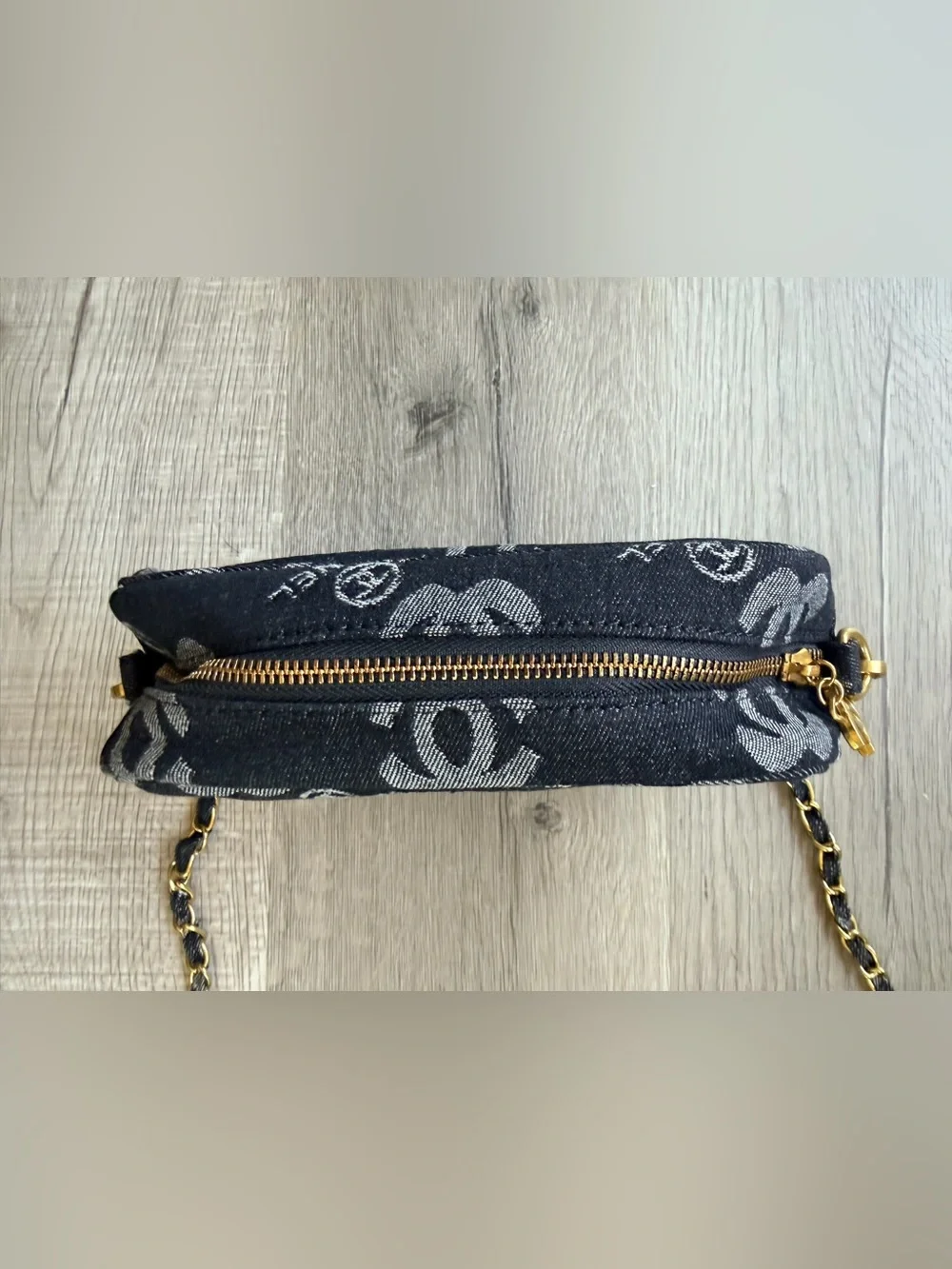 Chanel MAKEUP Dark Denim CC Branded Hand Bag w Gold Hardware/CC Branded DustBag
